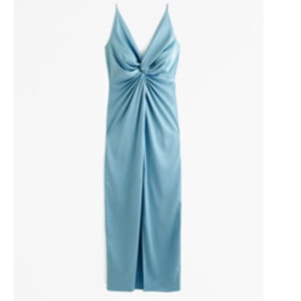 Abercrombie & Fitch Draped Twist-Front Midi Dress with slit Blue Size XL